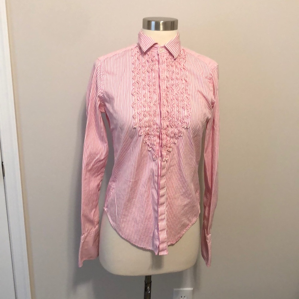 Ralph Lauren Tuxedo Button Up Size 4 Pink/White Stripe